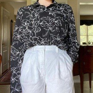 A New Day Black and White Floral Button Up